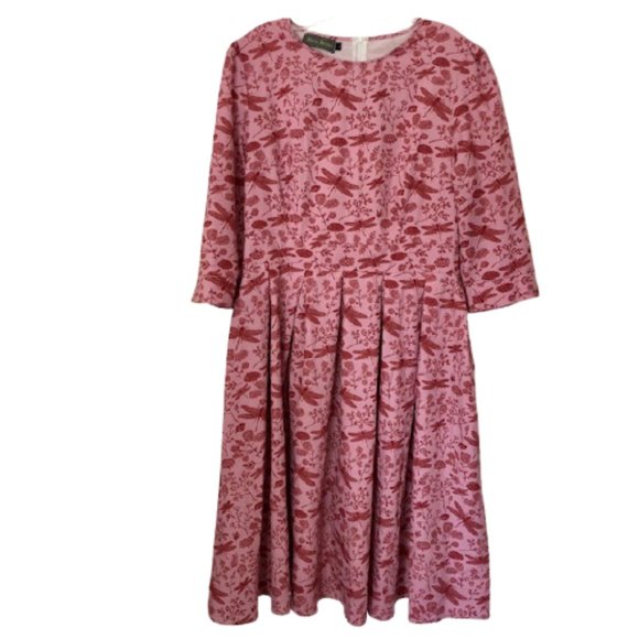 Ricco Bruno Dragonflies Three-Quarter Sleeve Fit & Flare Dress - L - Picture 3 of 11